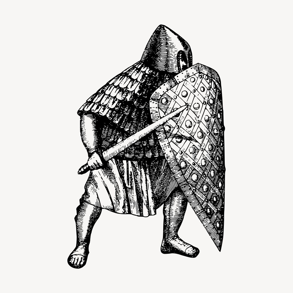 Medieval knight, vintage soldier illustration vector. Free public domain CC0 graphic