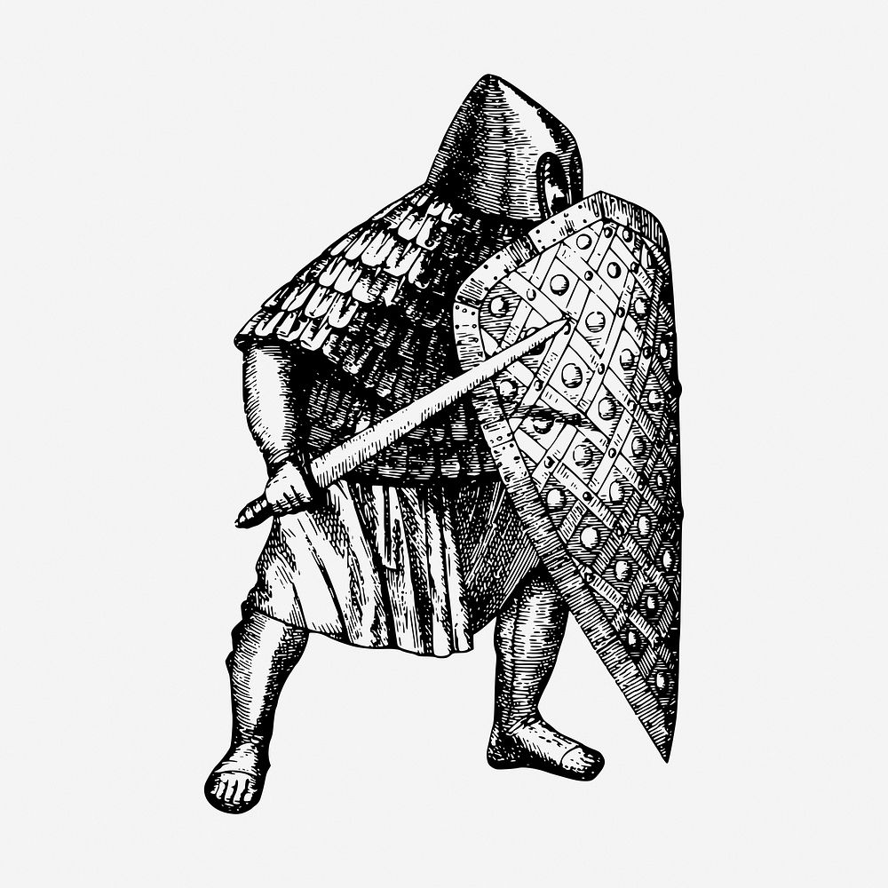 Medieval knight, vintage soldier illustration. Free public domain CC0 graphic