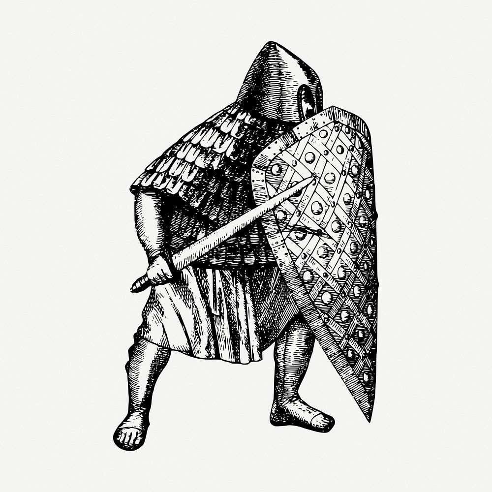 Medieval knight, vintage soldier illustration psd. Free public domain CC0 graphic