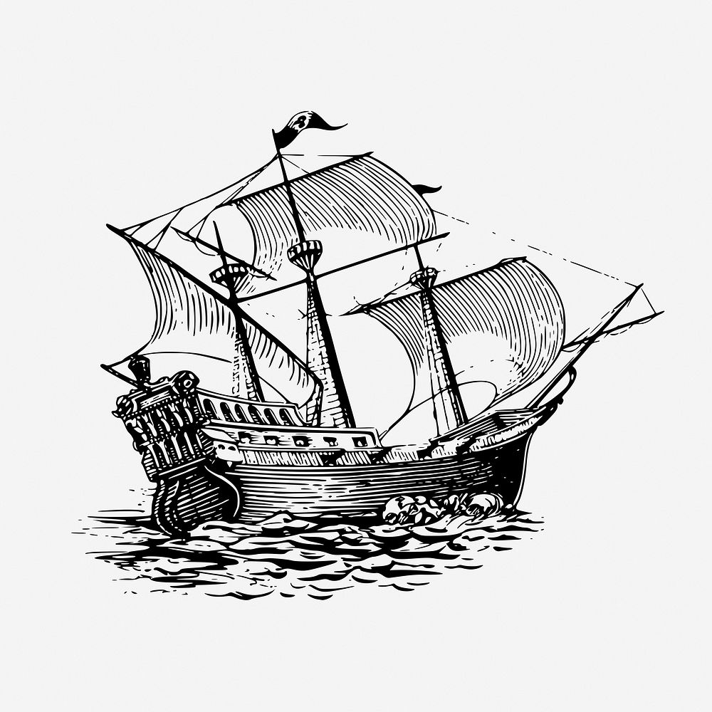 Galleon, sailing ship illustration. Free public domain CC0 graphic