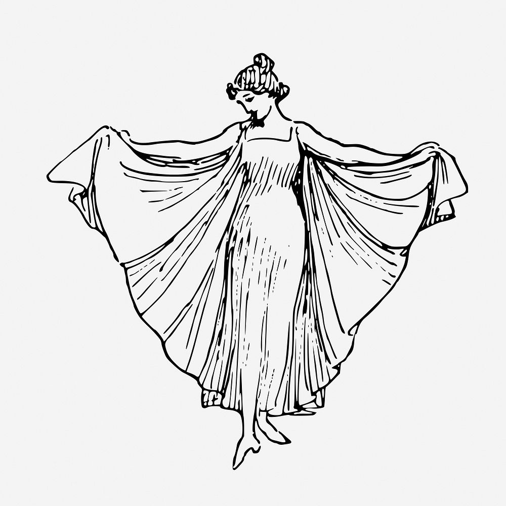 Woman dancer wearing dress, fashion illustration. Free public domain CC0 graphic