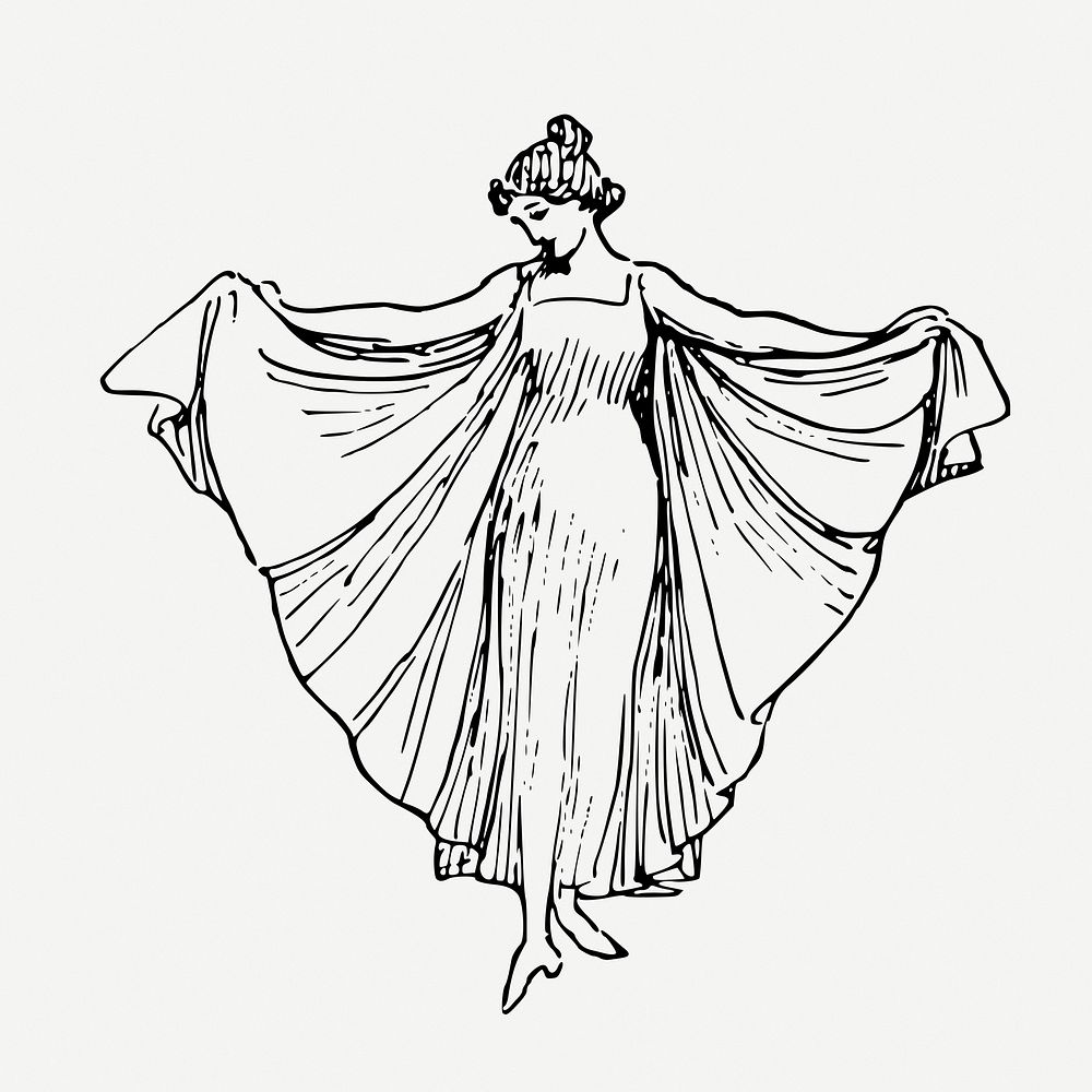 Woman dancer wearing dress, fashion illustration psd. Free public domain CC0 graphic