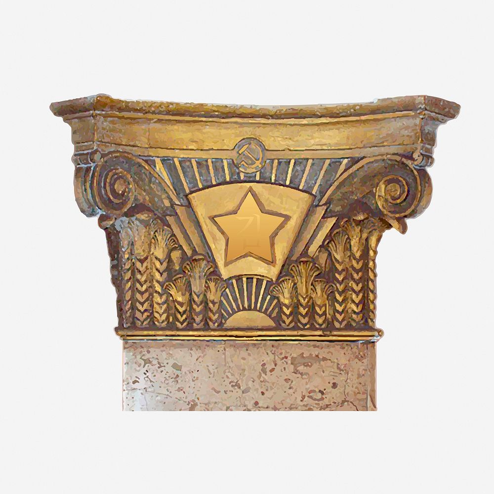 Gold pedestal, French architecture illustration. Free public domain CC0 graphic