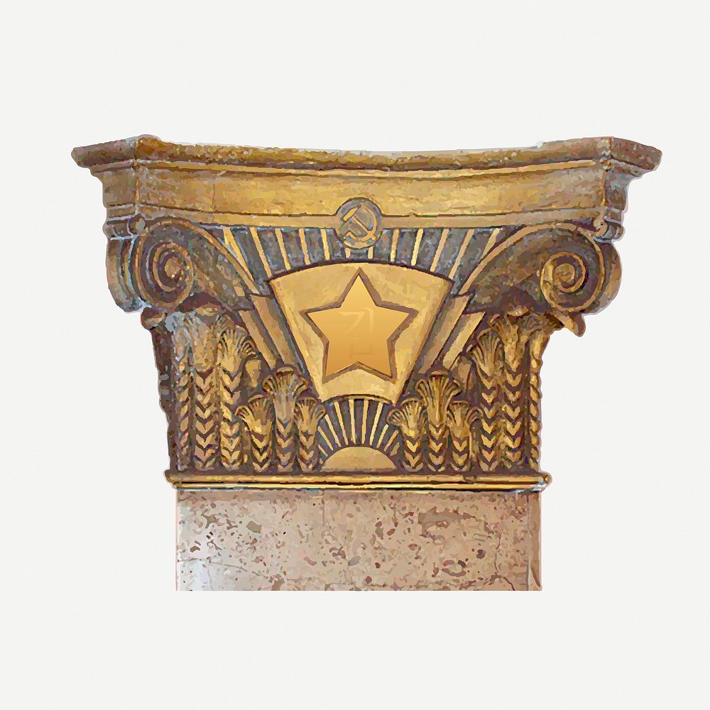 Gold pedestal, French architecture illustration psd. Free public domain CC0 graphic