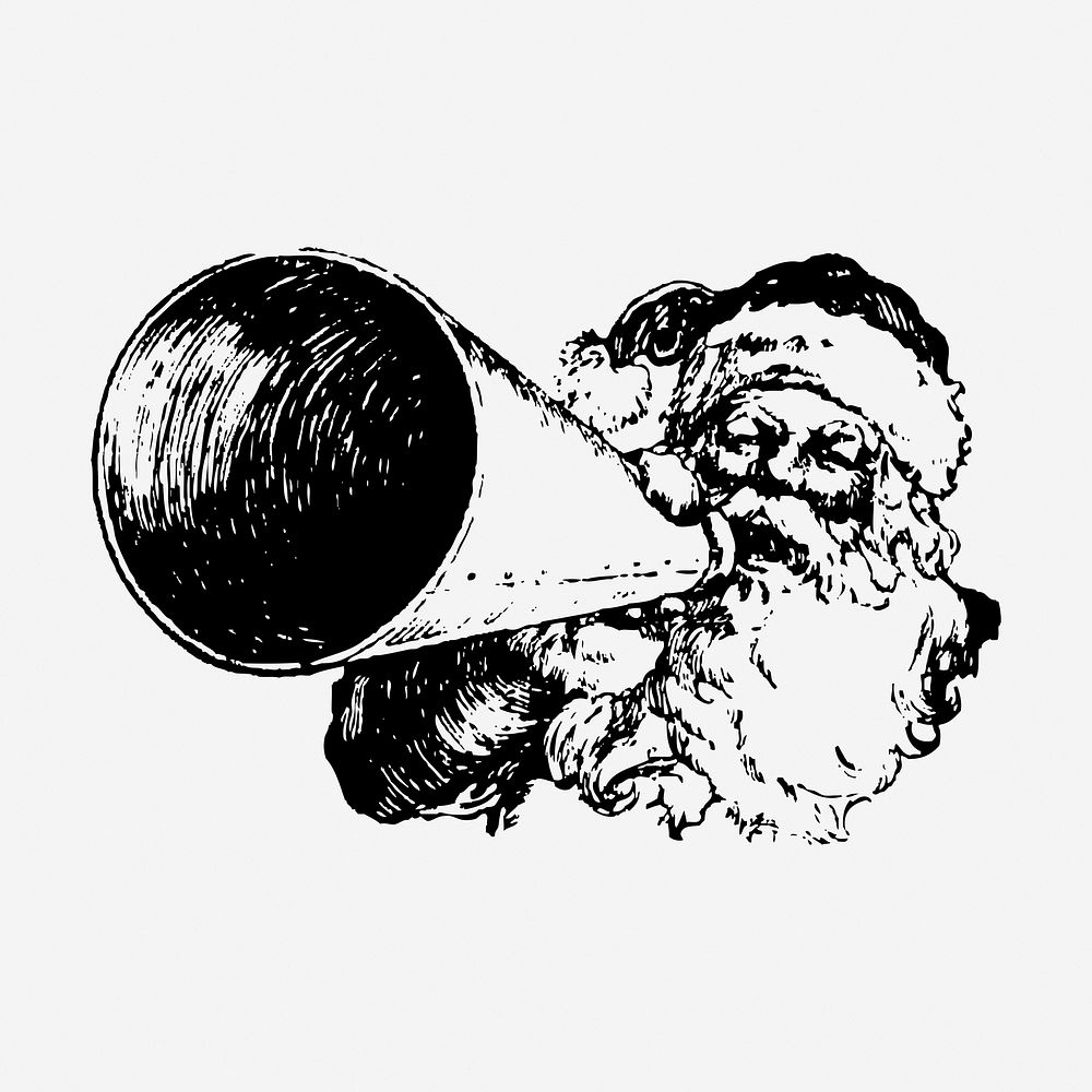 Vintage Santa with megaphone, Christmas illustration. Free public domain CC0 graphic