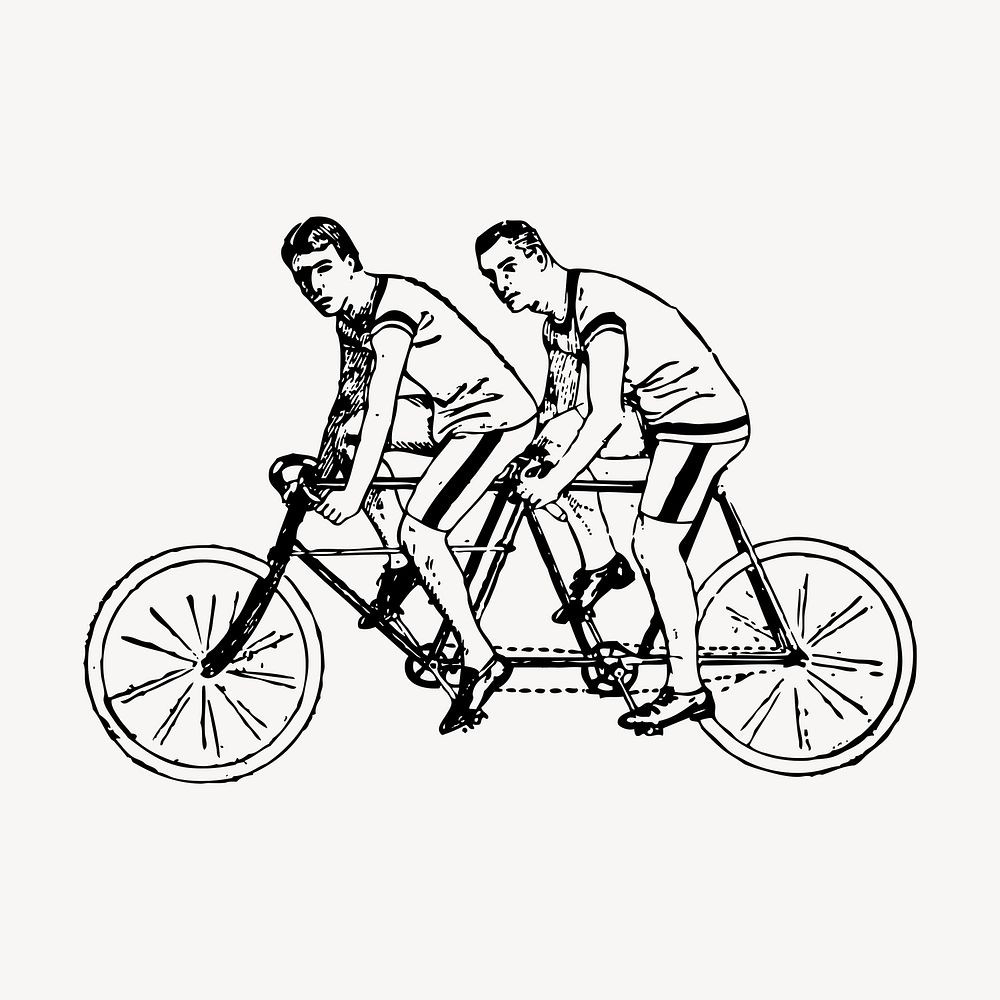 Men riding tandem bicycle clipart vector. Free public domain CC0 graphic