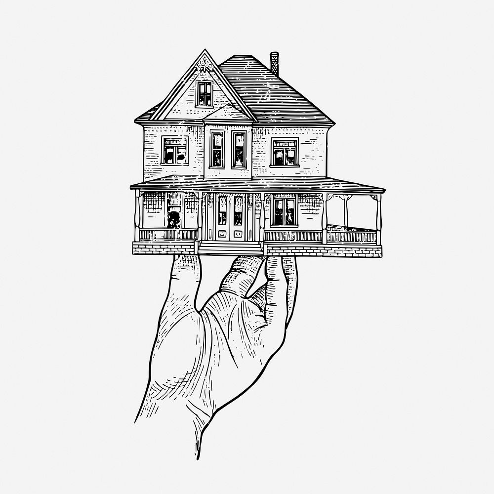 Hand holding house model illustration. Free public domain CC0 graphic