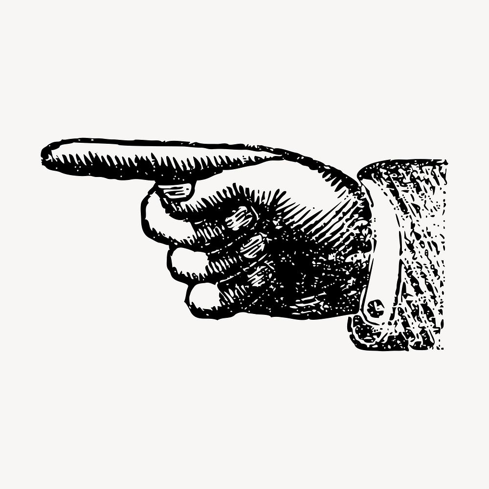 Vintage pointing hand gesture clipart vector. Free public domain CC0 graphic