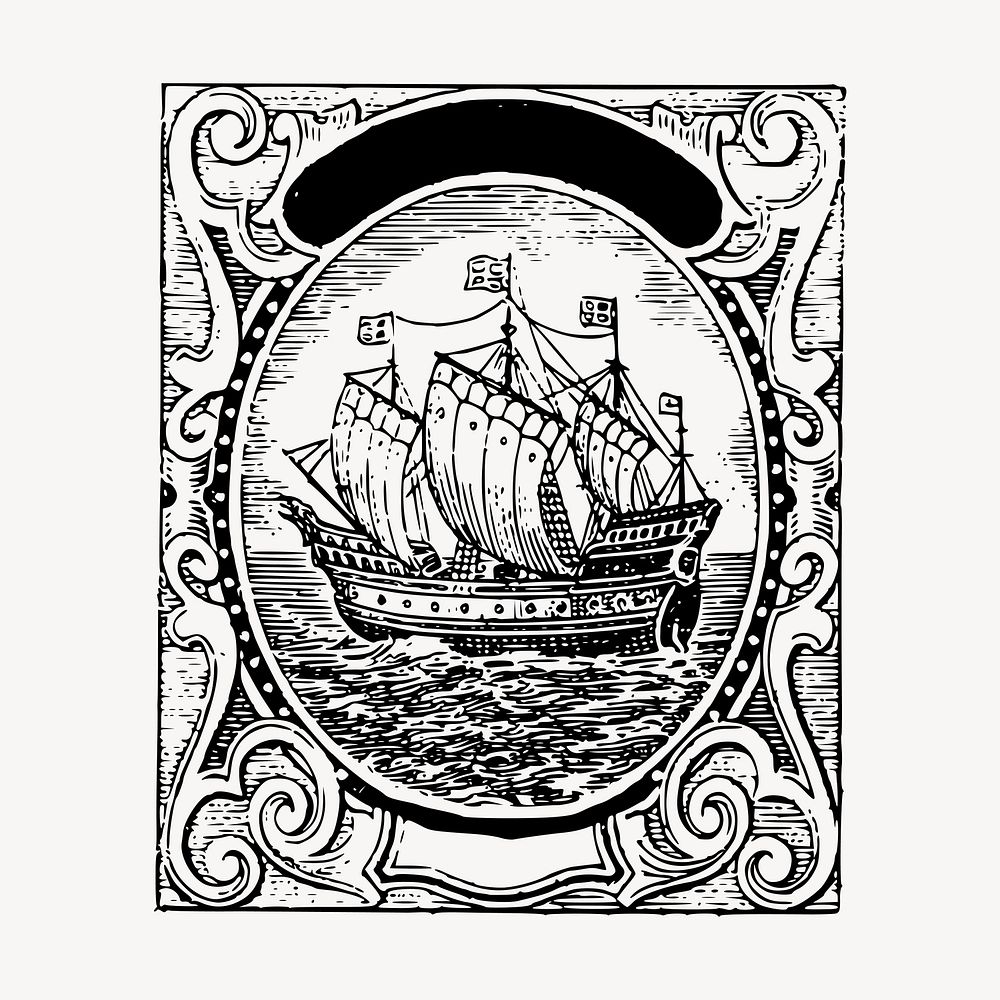 Vintage ship illustration, water vehicle vector. Free public domain CC0 graphic