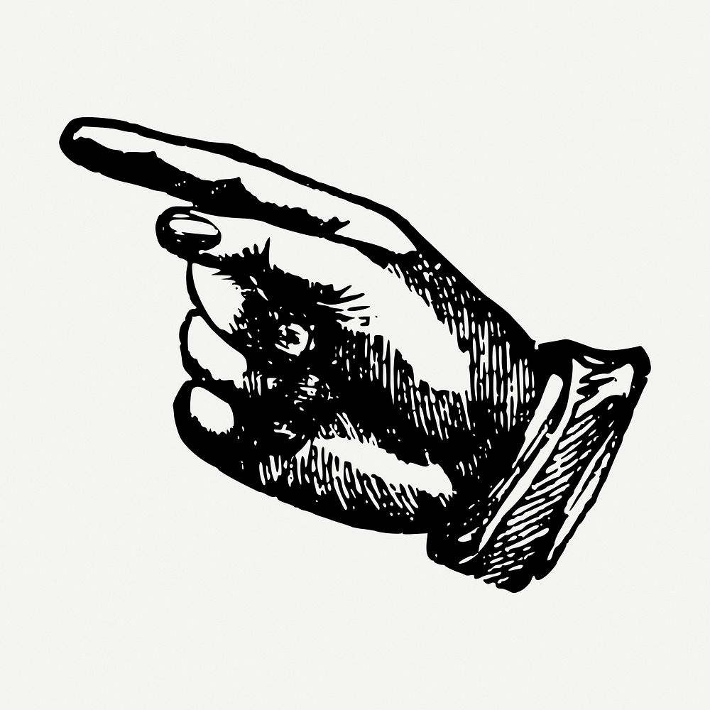 Vintage pointing hand gesture clipart psd. Free public domain CC0 graphic