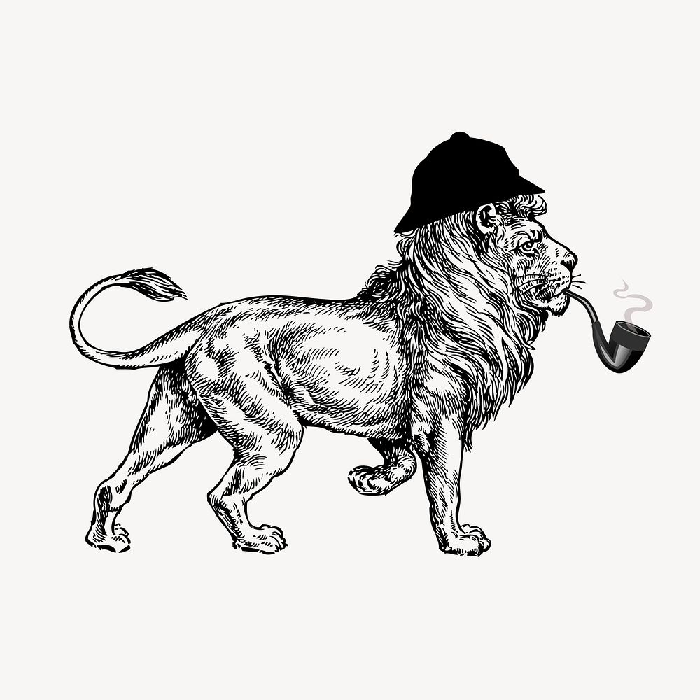 Sherlock lion, vintage animal clipart vector. Free public domain CC0 graphic