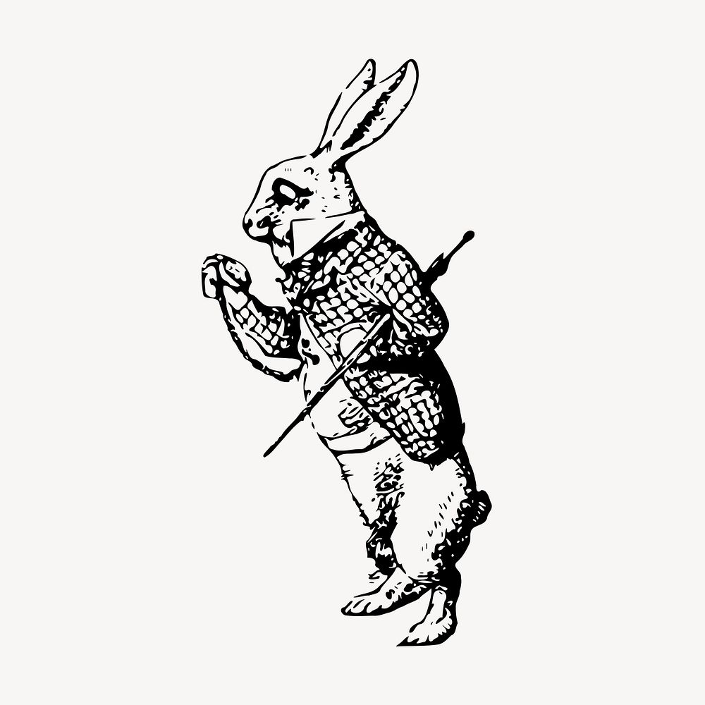 Vintage rabbit with pocket clock, animal illustration vector. Free public domain CC0 graphic