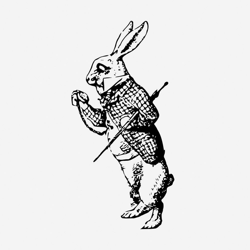 Rabbit with pocket clock, vintage character illustration. Free public domain CC0 graphic