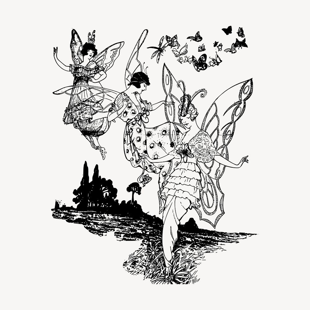 Vintage fairies clipart, magical creature vector. Free public domain CC0 graphic