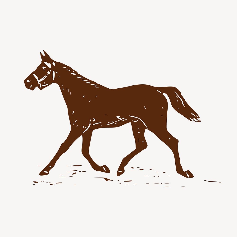 Brown trotting horse, vintage animal clipart vector. Free public domain CC0 graphic