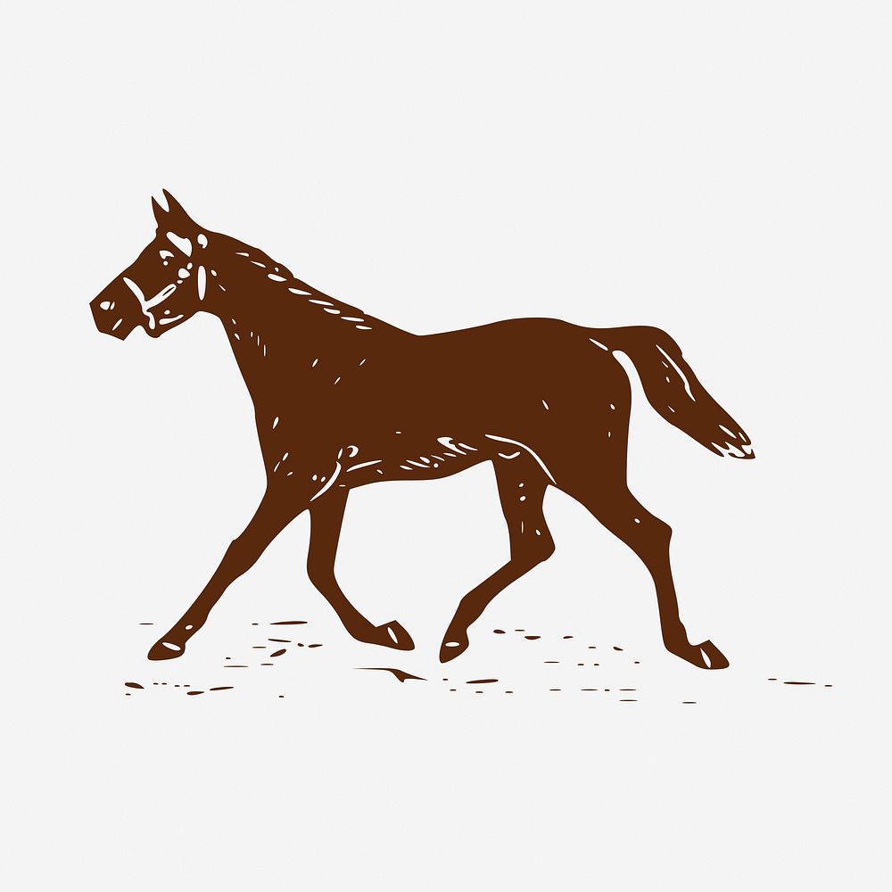 Brown trotting horse, animal illustration. Free public domain CC0 graphic
