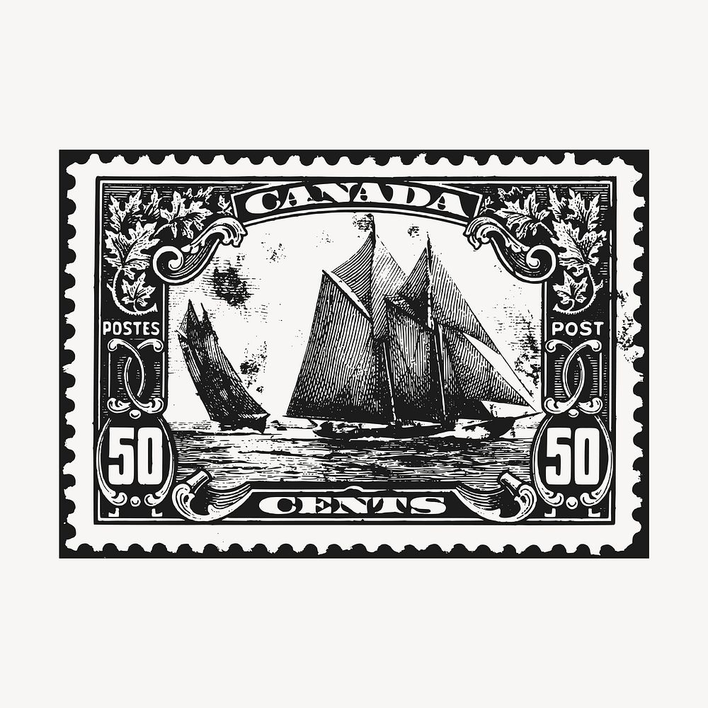 Sailing ship clipart, postal stamp vector. Free public domain CC0 graphic