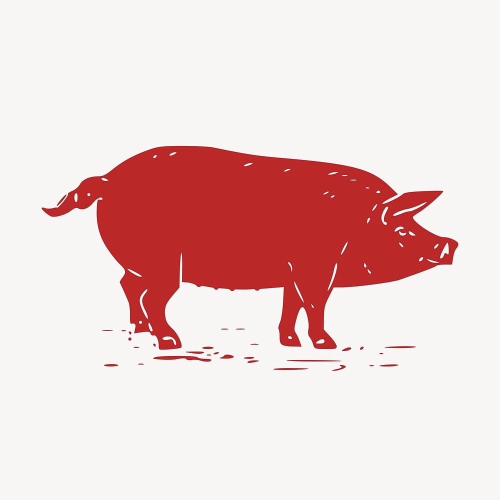Red pig, vintage farm animal illustration vector. Free public domain CC0 graphic