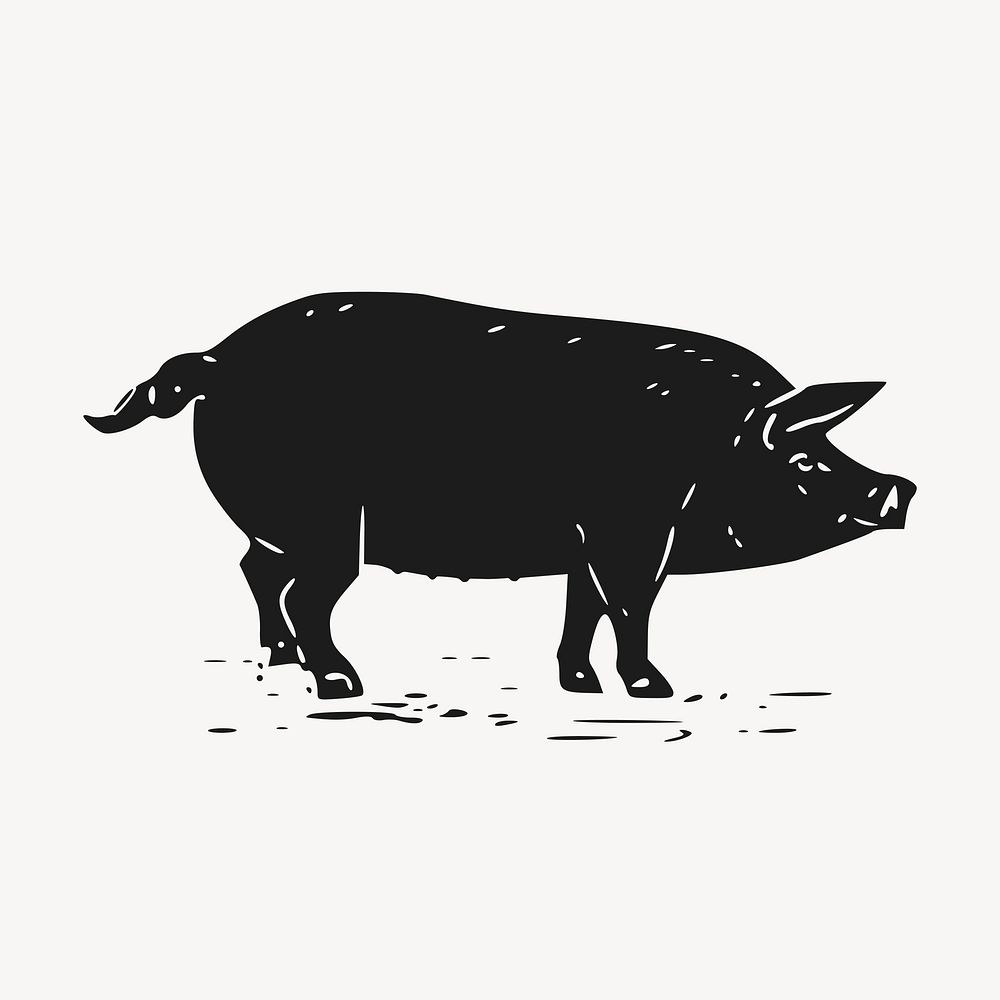 Black pig, vintage farm animal clipart vector. Free public domain CC0 graphic