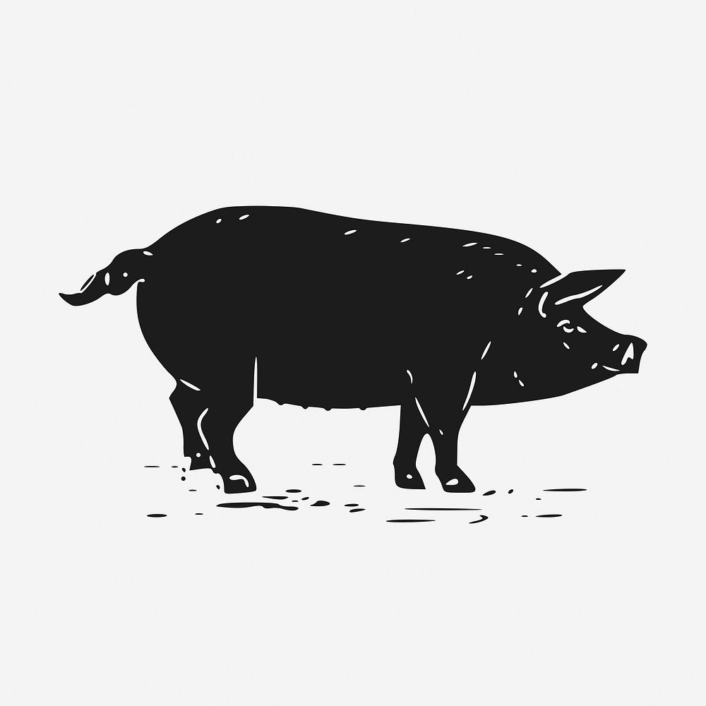 Black pig, farm animal illustration. Free public domain CC0 graphic