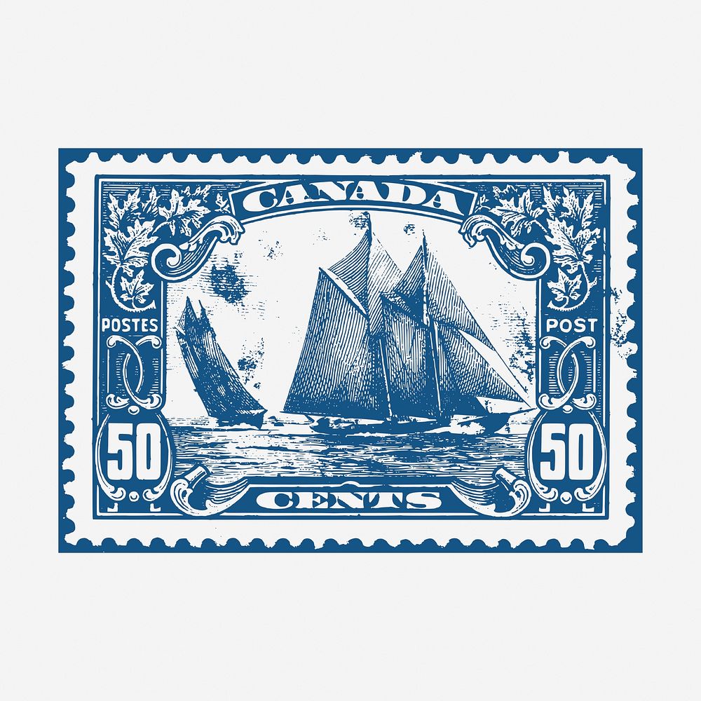 Sailing ship, postal stamp illustration. Free public domain CC0 graphic