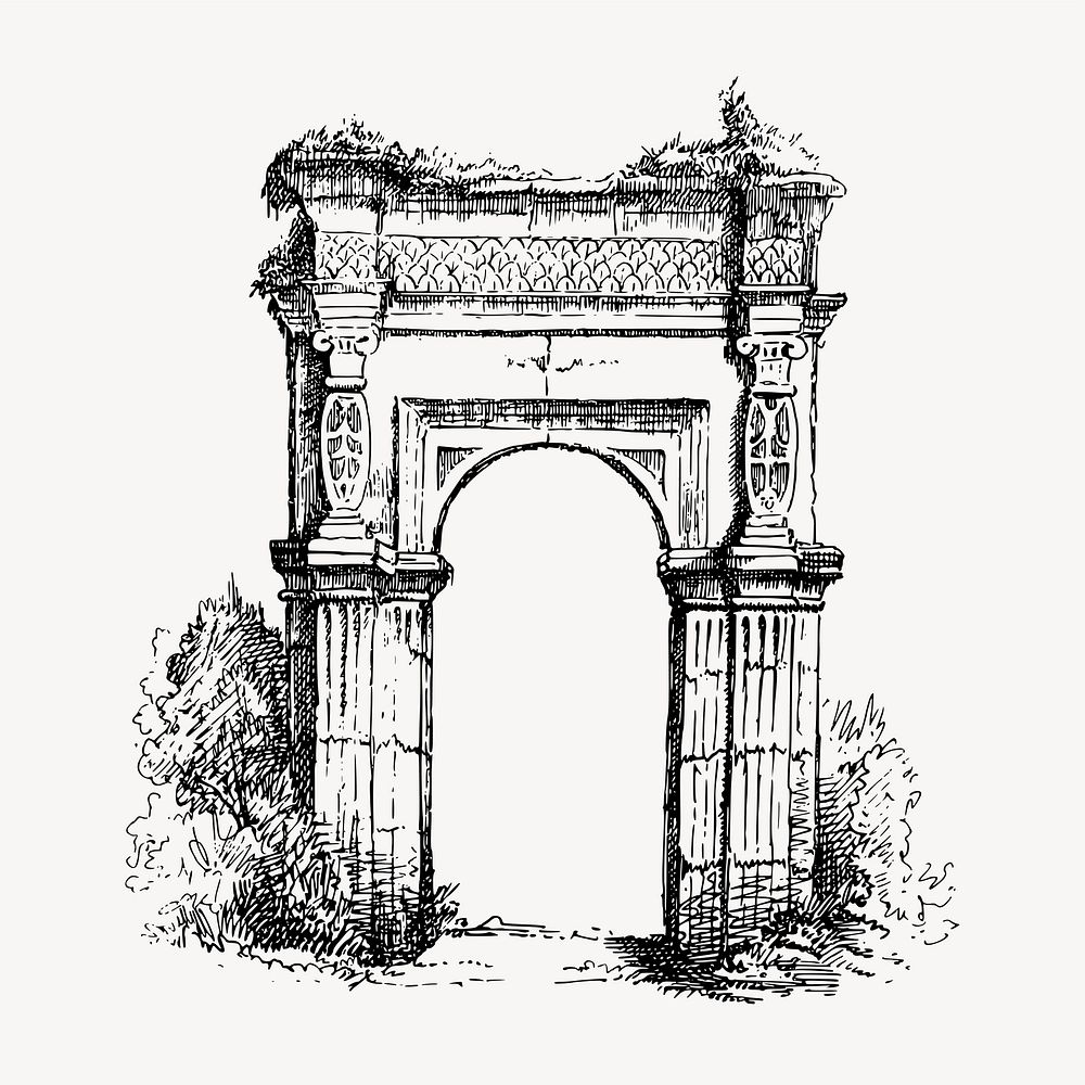 Archway monument clipart, vintage illustration vector. Free public domain CC0 image.