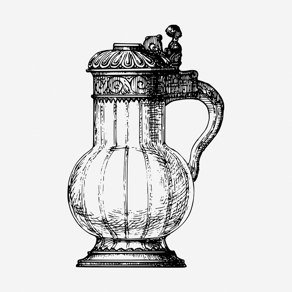 Antique jug hand drawn illustration. Free public domain CC0 image.