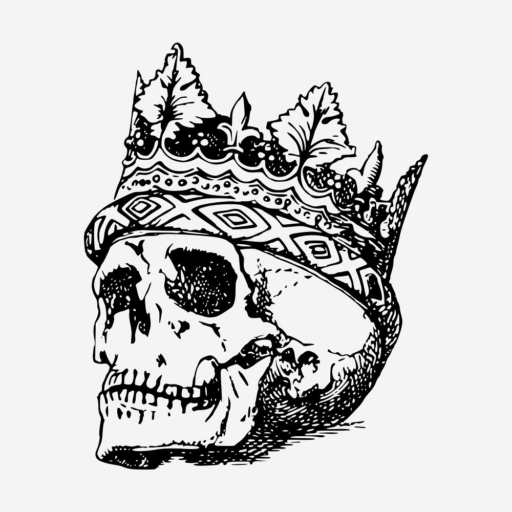 Vintage royal skull hand drawn illustration. Free public domain CC0 image.