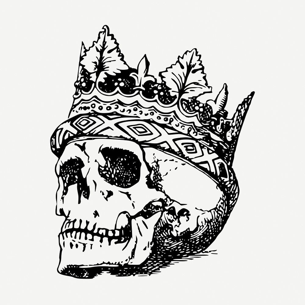 Royal skull drawing, vintage illustration psd. Free public domain CC0 image.