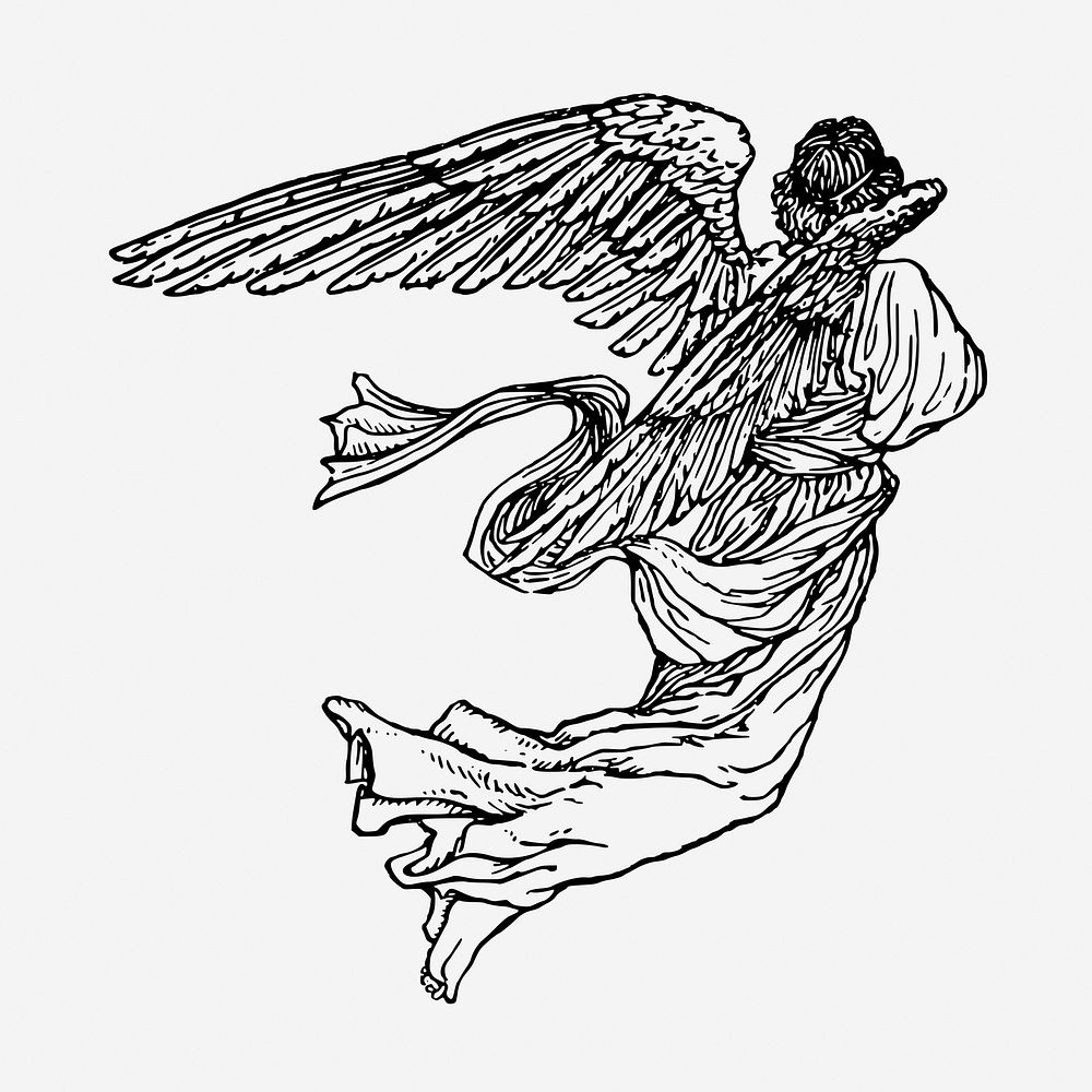 Vintage angel, spirituality hand drawn illustration. Free public domain CC0 image.