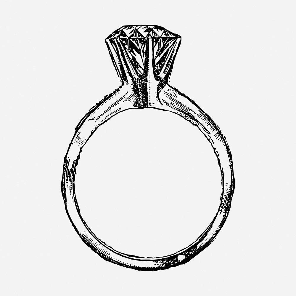 Vintage diamond ring hand drawn illustration. Free public domain CC0 image.