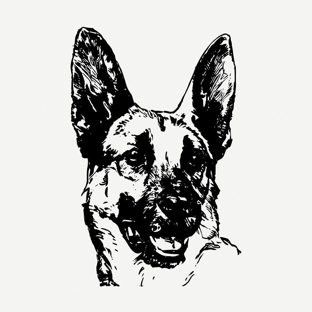 German Shepherd dog drawing, vintage illustration psd. Free public domain CC0 image.