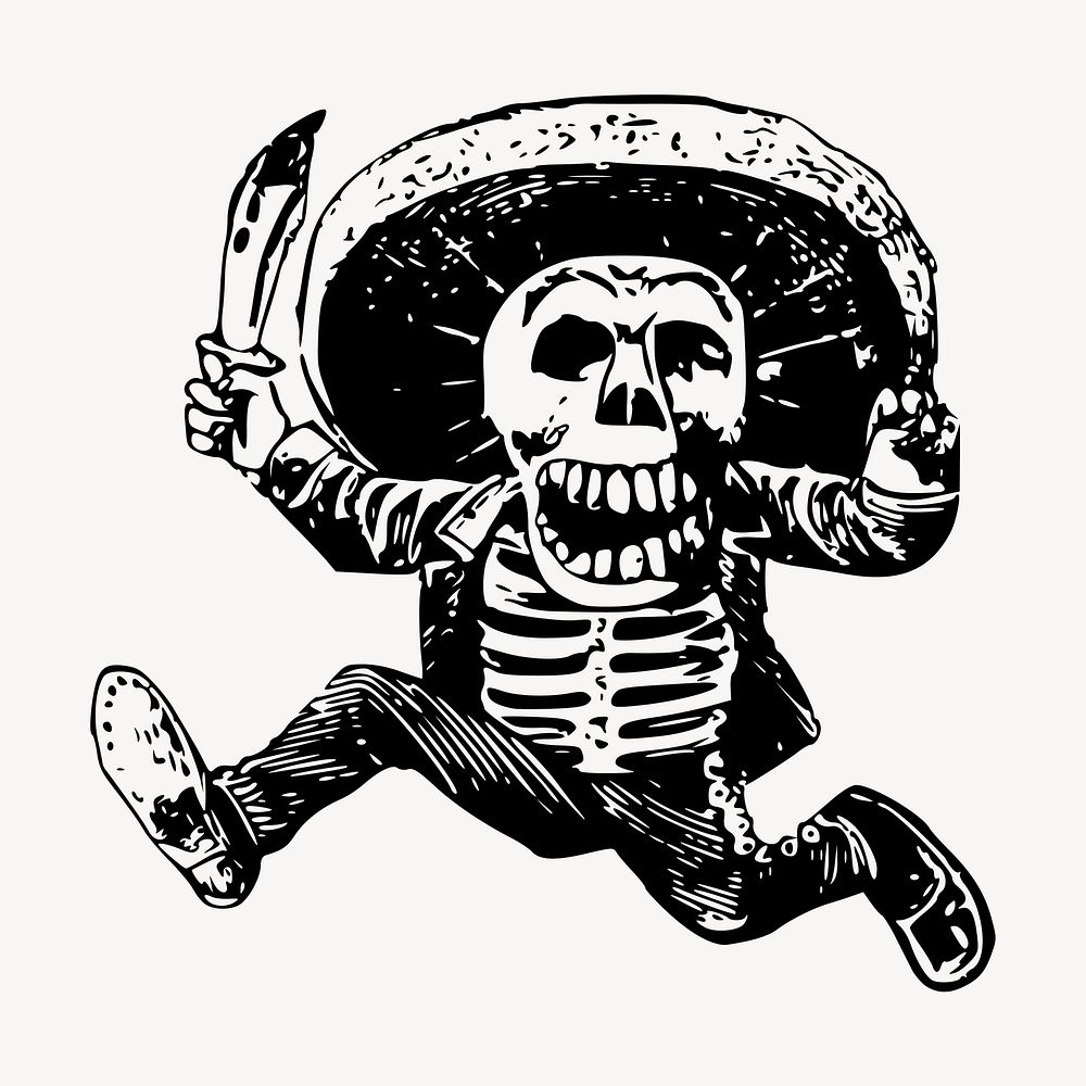 Mexican skeleton character clipart, vintage illustration vector. Free public domain CC0 image.