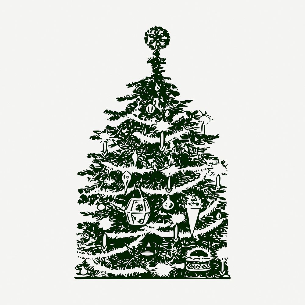 Christmas tree collage element, vintage illustration psd. Free public domain CC0 image.