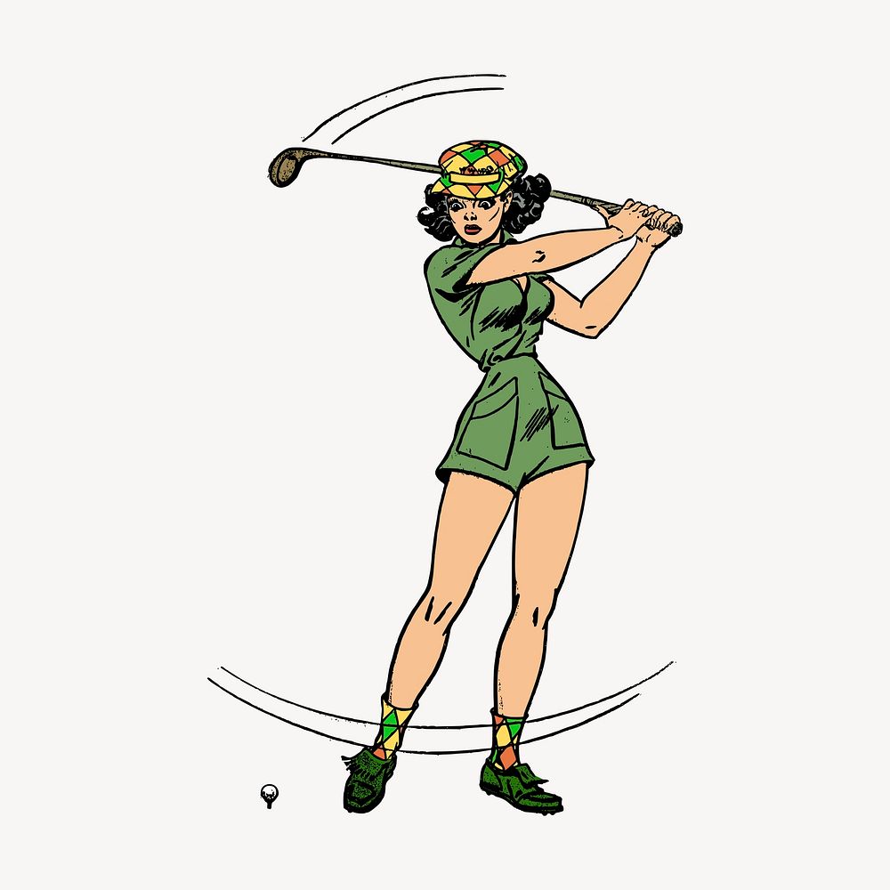 Pinup golfer clipart, vintage illustration vector. Free public domain CC0 image.