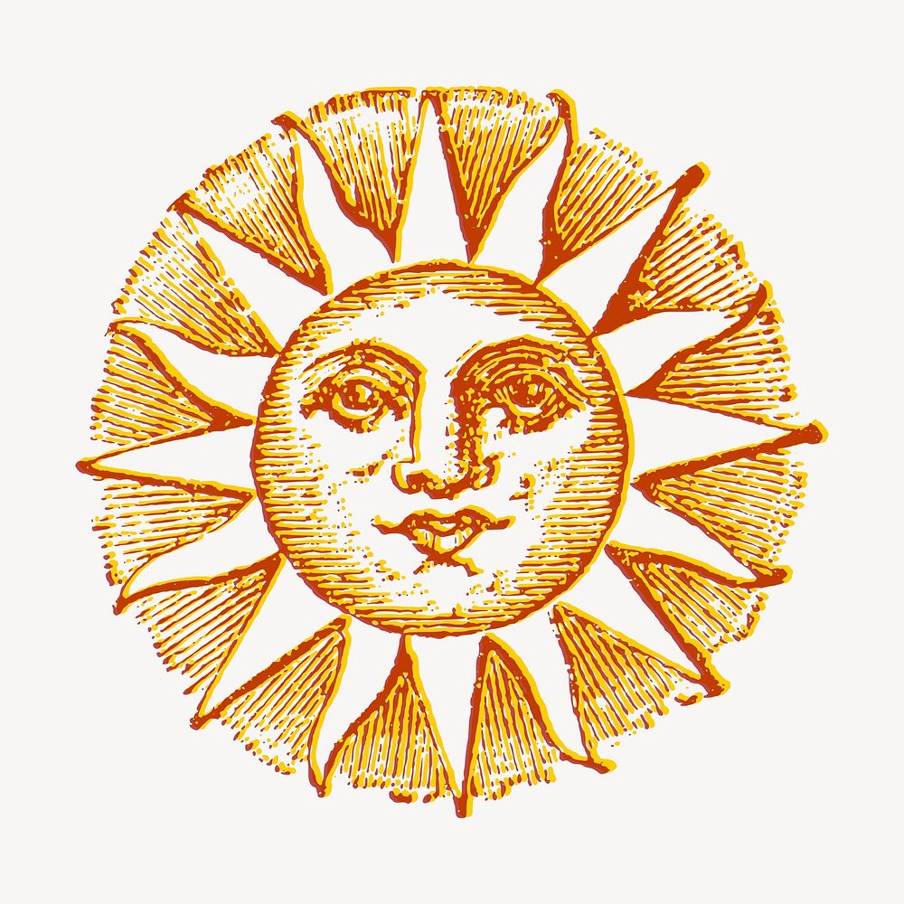 Mystical sun clipart, vintage illustration vector. Free public domain CC0 image.