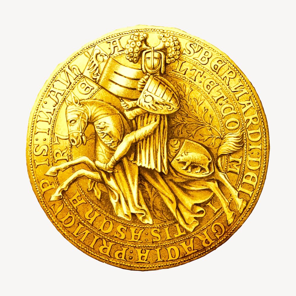 Medieval coin clipart, vintage illustration vector. Free public domain CC0 image.