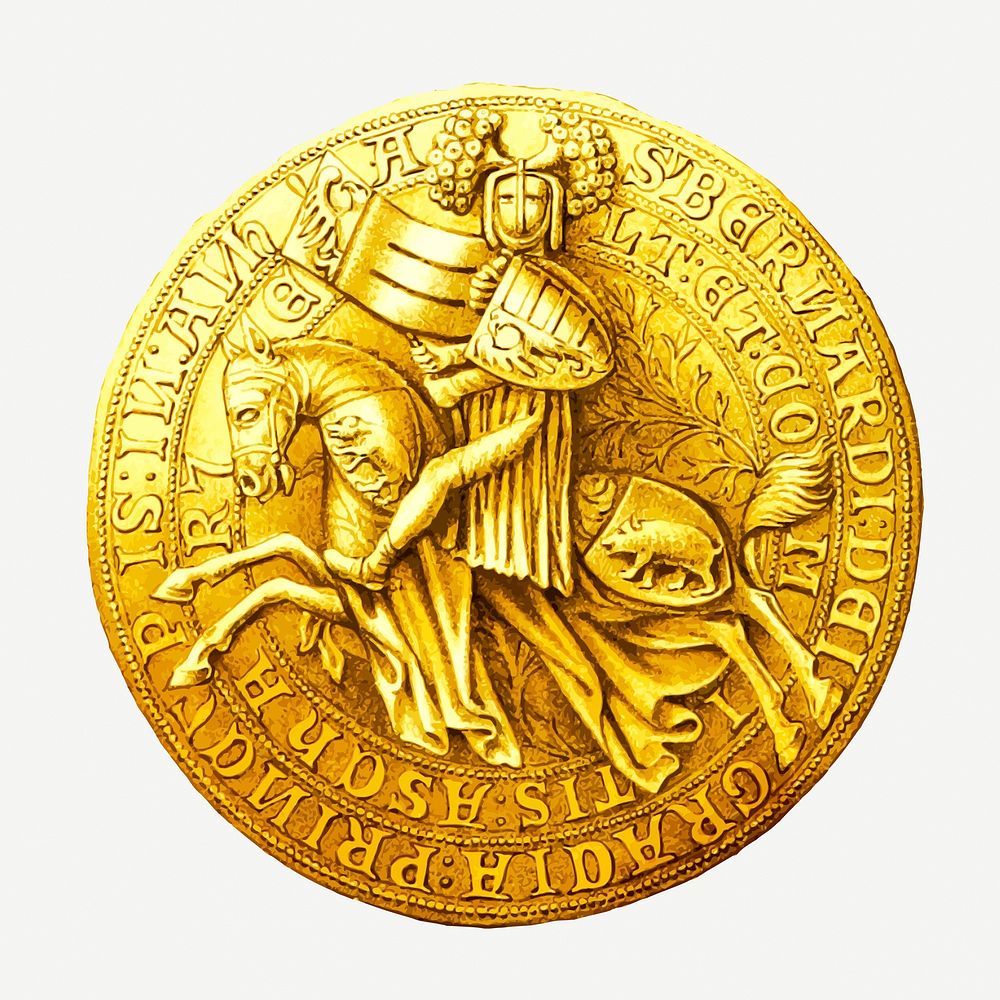 Medieval coin collage element, vintage illustration psd. Free public domain CC0 image.