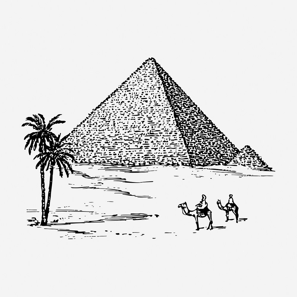 Pyramids of Giza hand drawn illustration. Free public domain CC0 image.