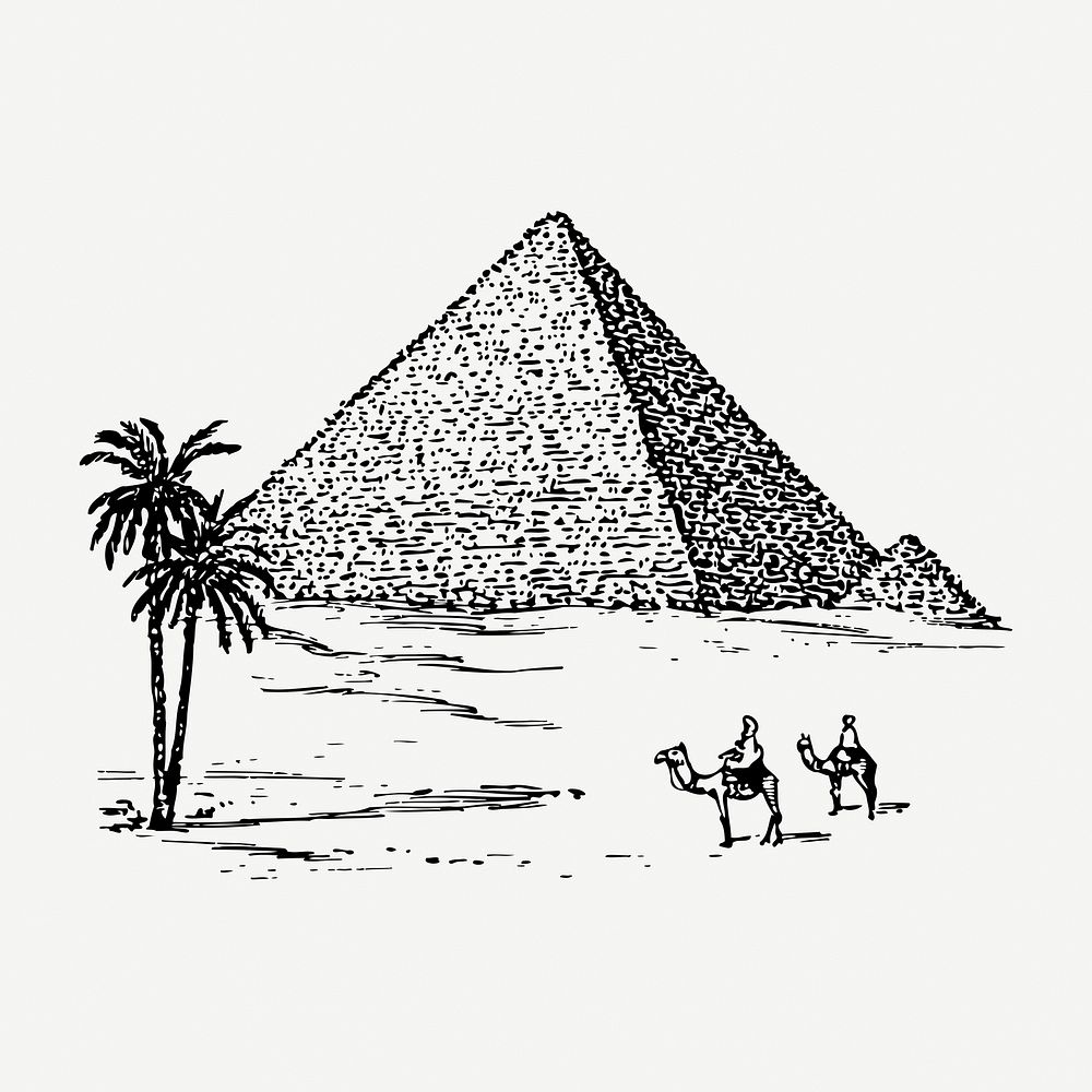 Pyramids of Giza collage element, vintage illustration psd. Free public domain CC0 image.