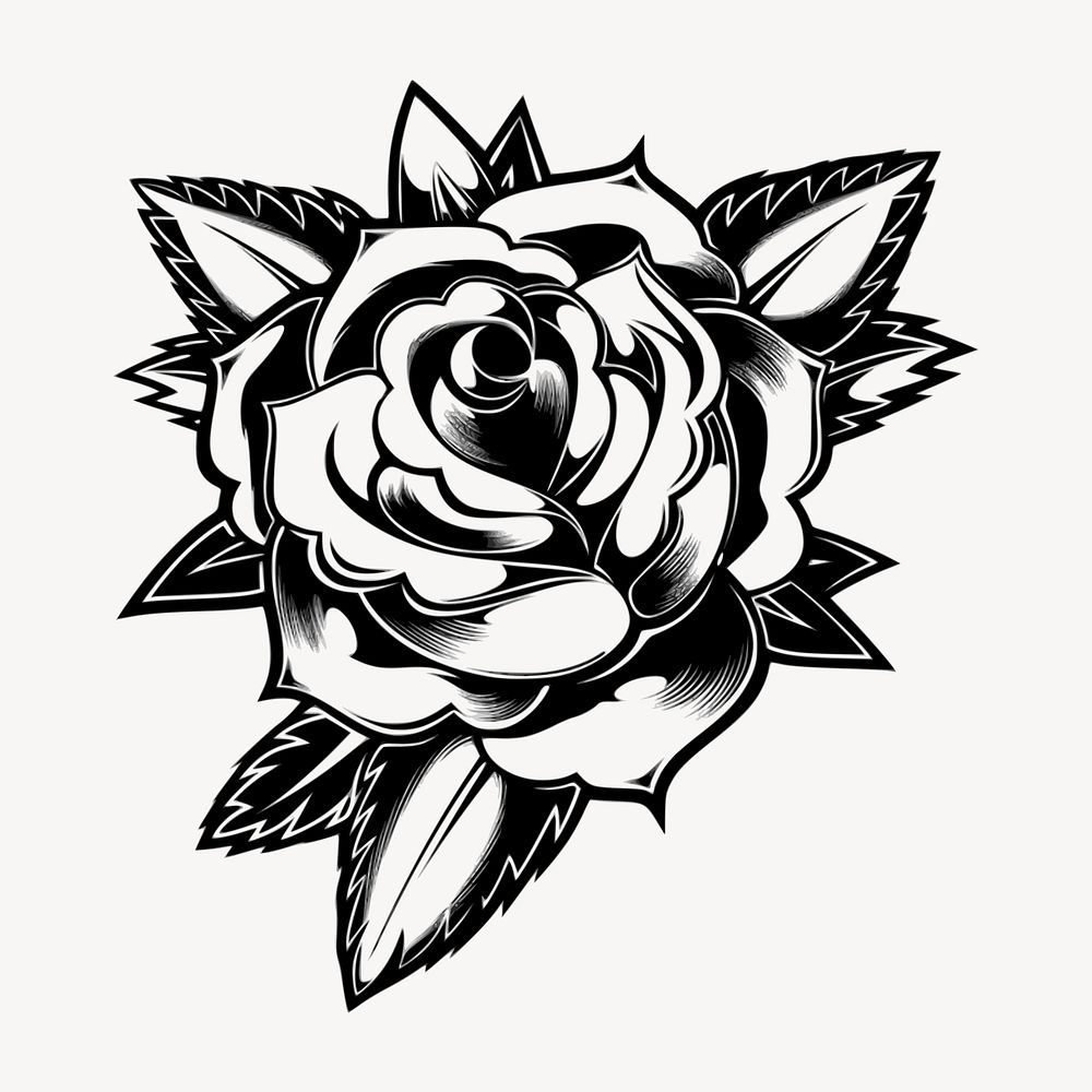 Rose tattoo clipart, vintage illustration vector. Free public domain CC0 image.