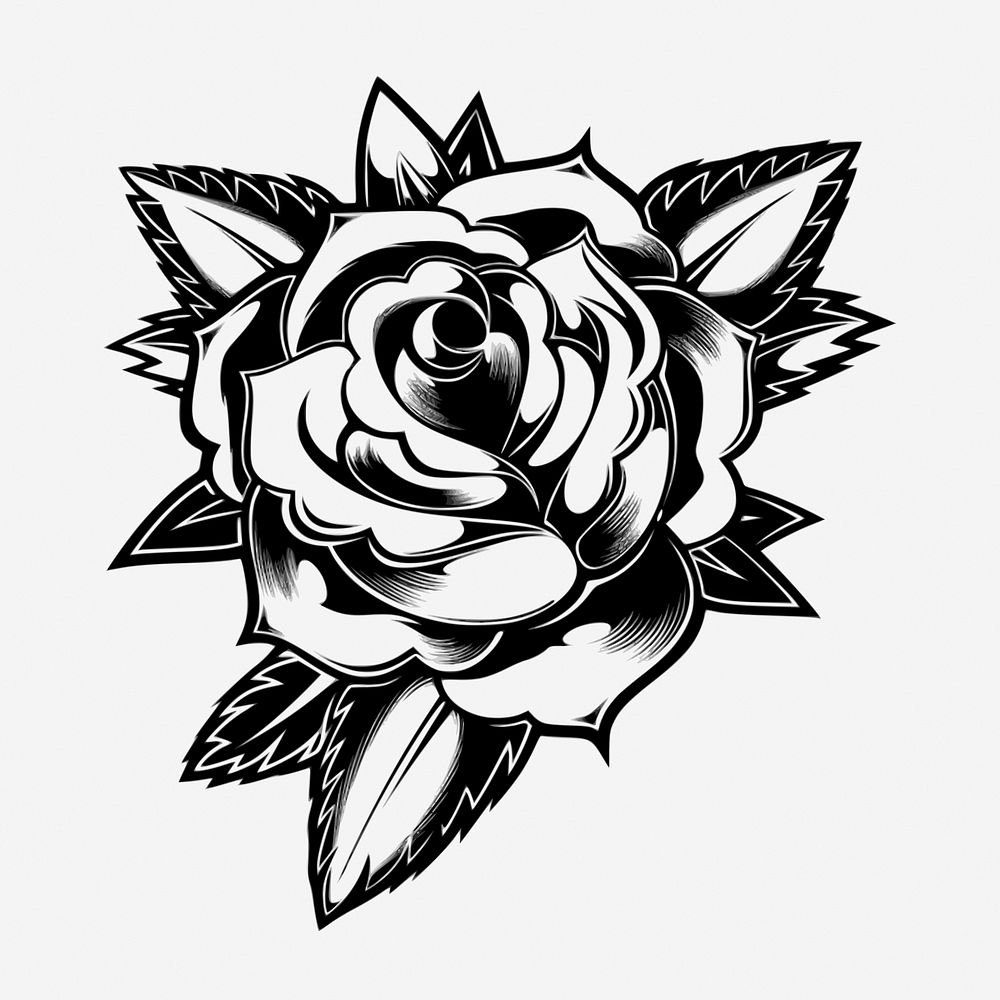 Rose tattoo hand drawn illustration. Free public domain CC0 image.