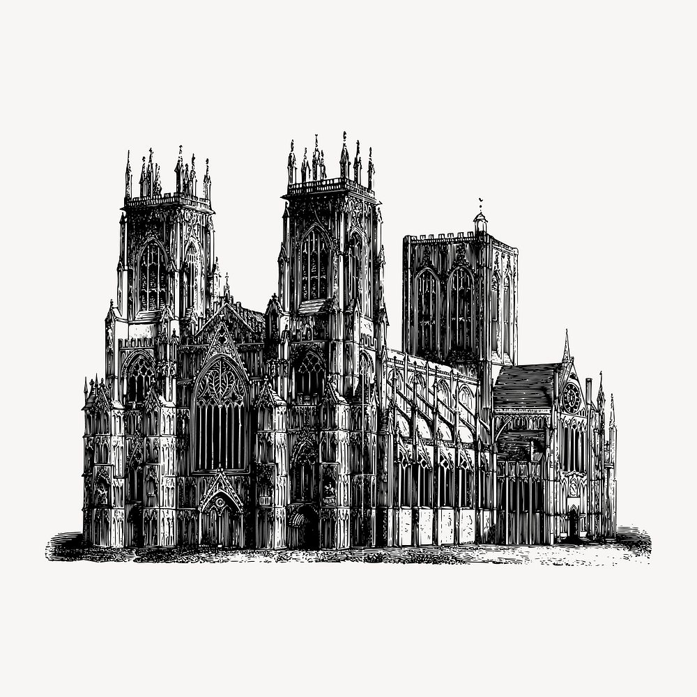York cathedral clipart, vintage illustration vector. Free public domain CC0 image.