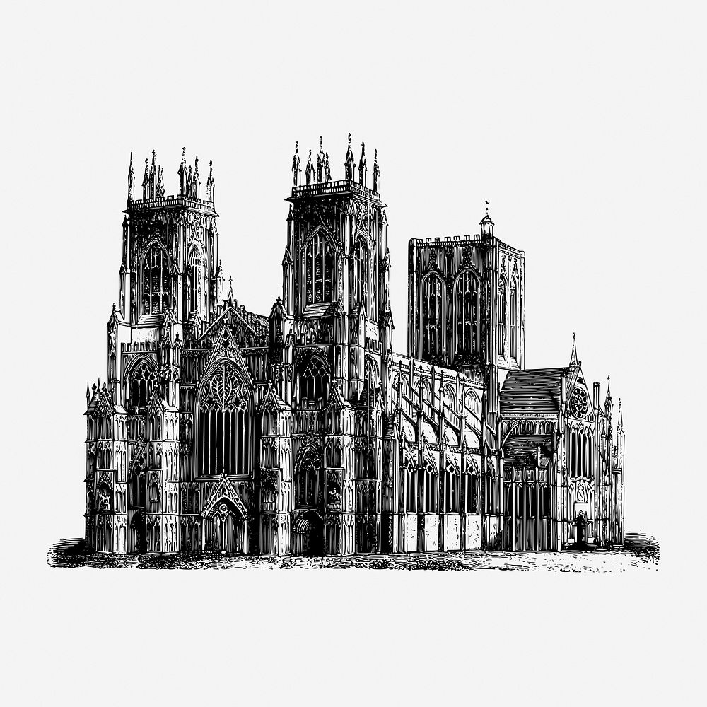 York cathedral hand drawn illustration. Free public domain CC0 image.