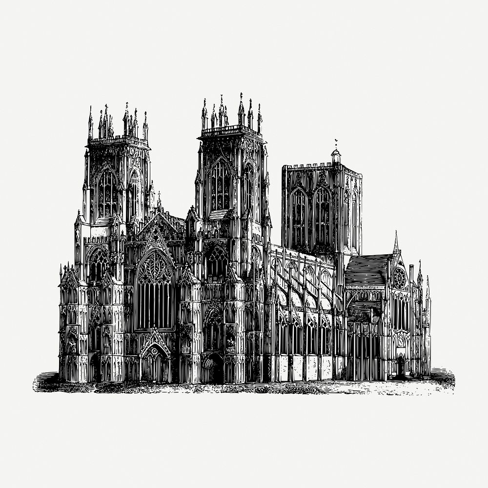 York cathedral collage element, vintage illustration psd. Free public domain CC0 image.