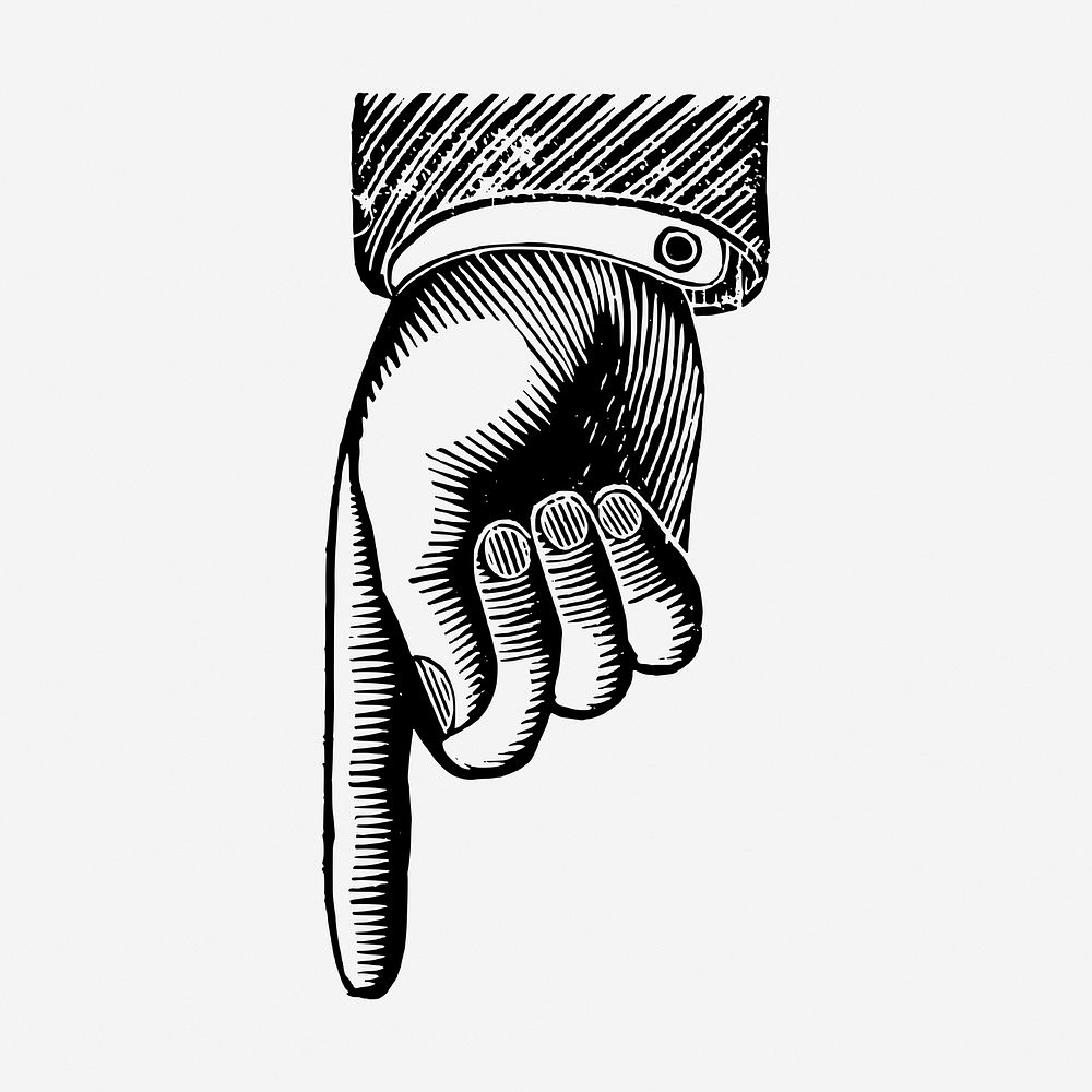 Vintage businessman pointing hand drawn illustration. Free public domain CC0 image.