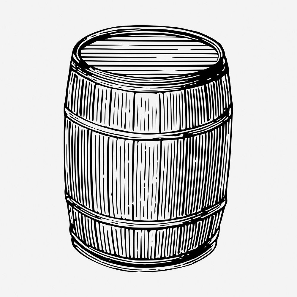 Vintage wooden barrel hand drawn illustration. Free public domain CC0 image.