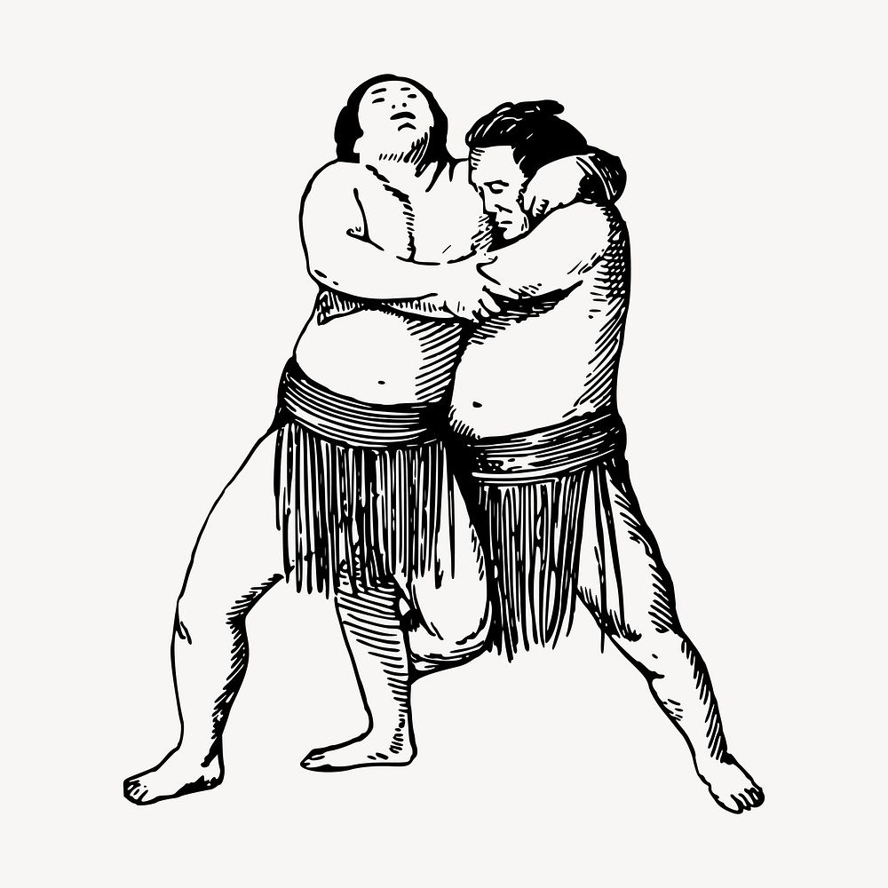 Japanese sumo wrestlers clipart, vintage illustration vector. Free public domain CC0 image.