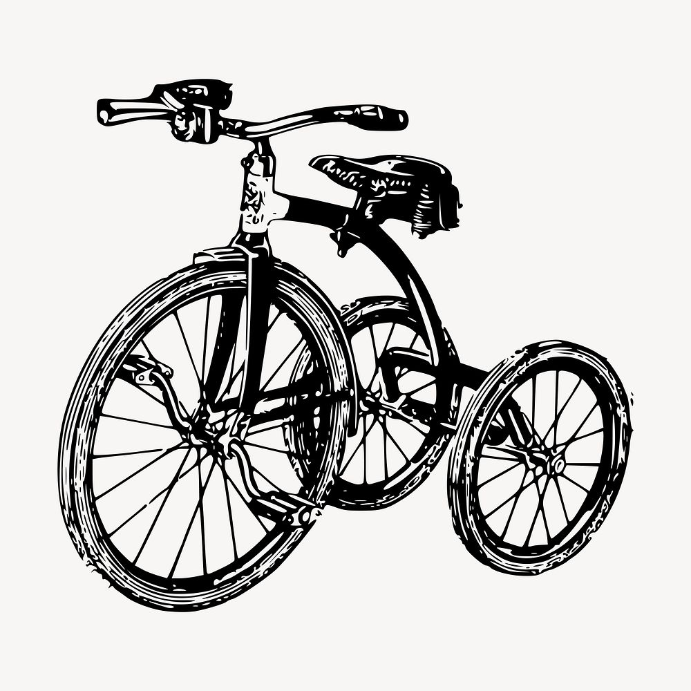 Kids tricycle clipart, vintage illustration vector. Free public domain CC0 image.