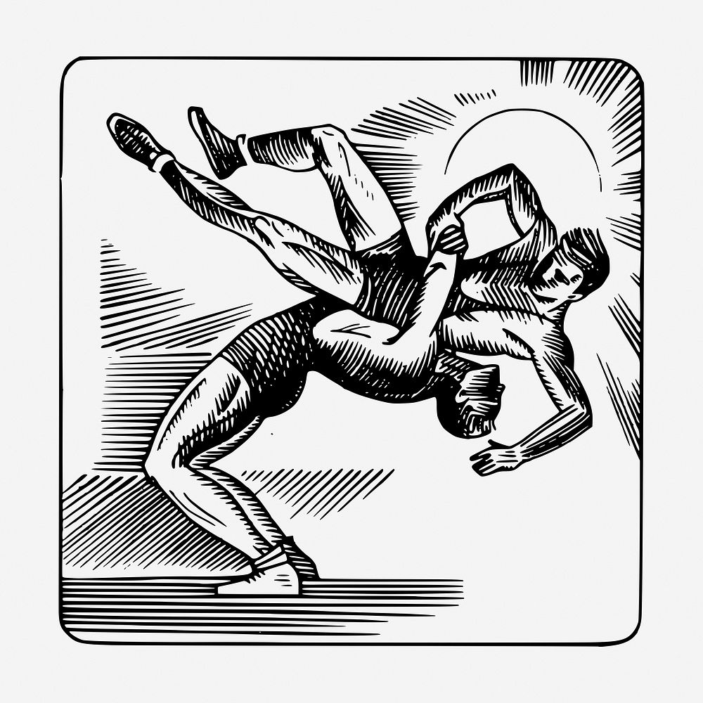 Vintage wrestling sports hand drawn illustration. Free public domain CC0 image.
